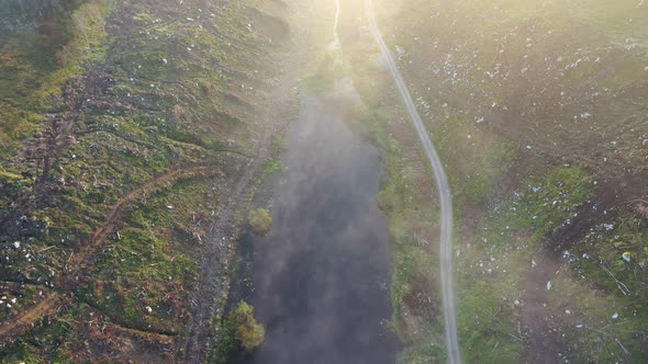 Aerial View of Bonny Glen in County Donegal with Fog - Ireland.