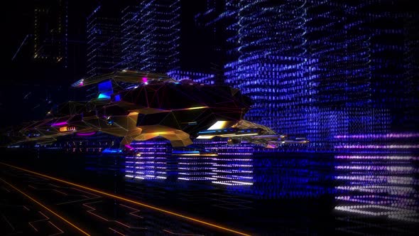 3d Virtual World With Futuristic Starcraft Flying Through Lines Of Code alt