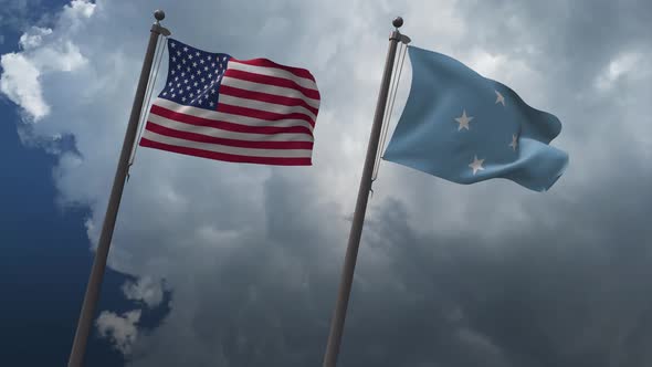Waving Flags Of The United States And  Federated States Of Micronesia 4K