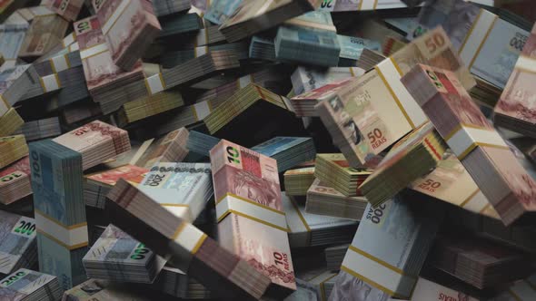 Stacked Brazilian Money Falling | real | Currency BRL | R$ | 4K Resolution