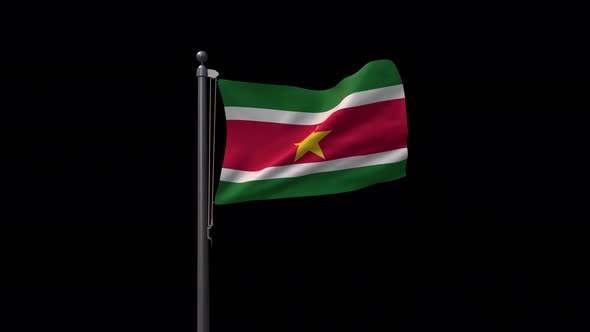 Suriname Flag On Flagpole With Alpha Channel  4K