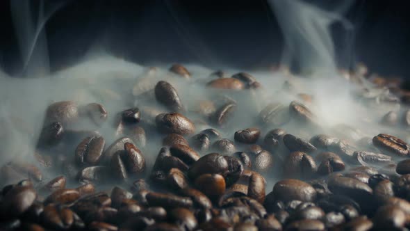 Roasted Coffee Beans Steaming Slowly