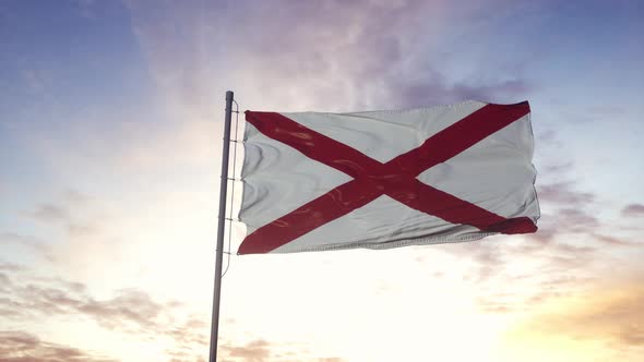 State Flag of Alabama Waving in the Wind