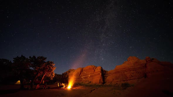 Time lapse of campsite in the Utah desert at night