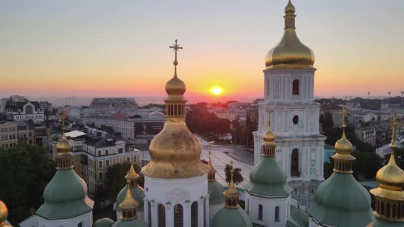St. Sophia Church in the Morning at Dawn. Kyiv. Ukraine. Aerial View