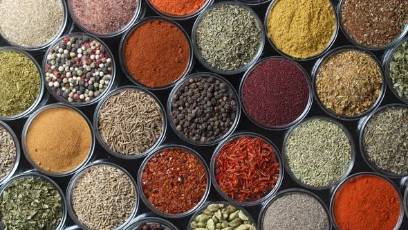 Assortment of aromatic spices, seeds and dry herbs for cooking food