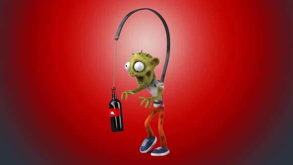 Fun 3D cartoon thirsty Zombie and wine