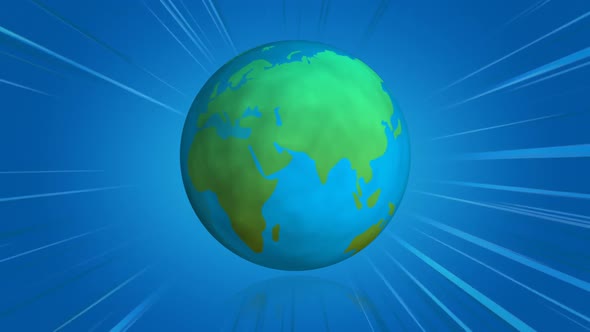 Spinning earth globe with blue comics lines 