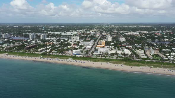 Aerial approach Delray Beach Florida summer scene