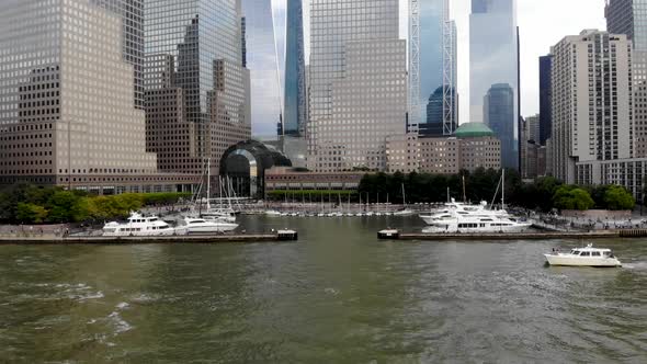 Aerial View of Boats Docked at the North Cove Marina, Hudson River, NYC