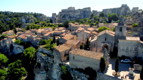 Les Baux De Provence Village on the Rock Formation and Its Castle