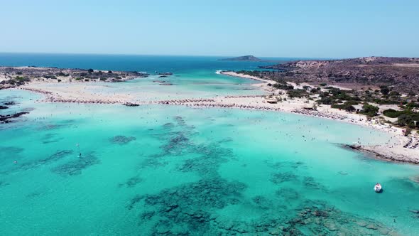 Aerial view of water sports, activities and tourists, Elafonissi Beach