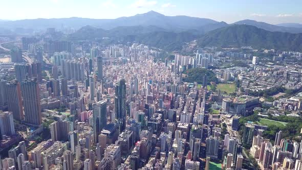 Drone fly over the Hong Kong city