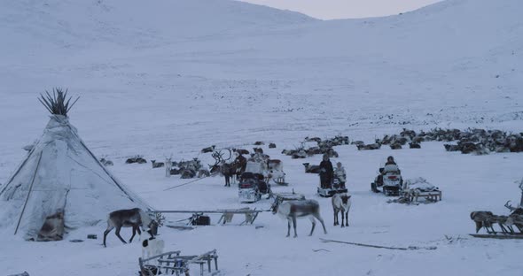 People Living in Yurts In Arctic in the Middle of