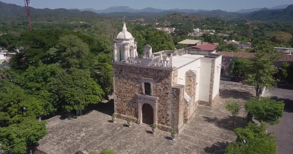 Cosala, Mexico. Beautifuly located small church of Chapel Our Lady of Guadalupe - aerial overview