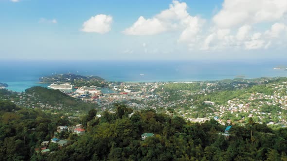 Aerial shot of the horizon where the sky merges with the sea (Saint Lucia)