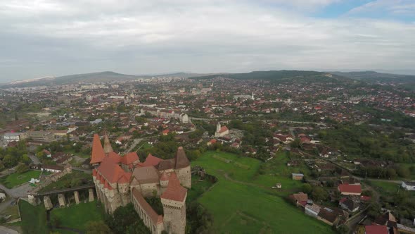 Aerial view of Hunedoara and Corvin Castle