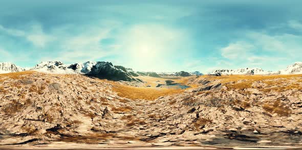 VR360 View on Snowy Tops and Valley in Summer Himalaya Mountains