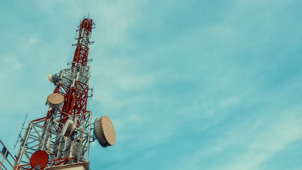 Time Lapse of Telecommunication Tower Against Sky and Clouds in Background