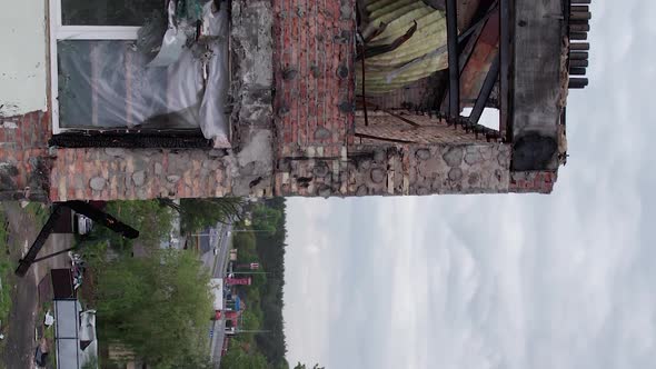 Vertical Video of a Wartorn Apartment Building in Ukraine