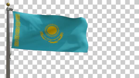 Kazakhstan Flag on Flagpole with Alpha Channel