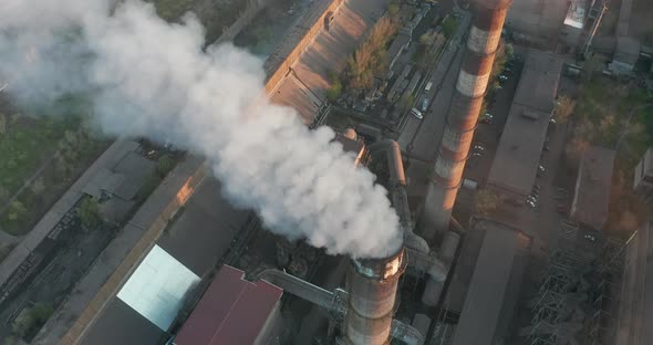 Aerial View. Industrial Background of Plant. Global Warming Concept.