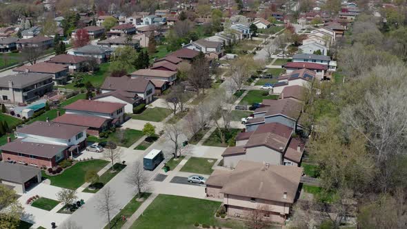 Aerial View of American Suburb at Summertime