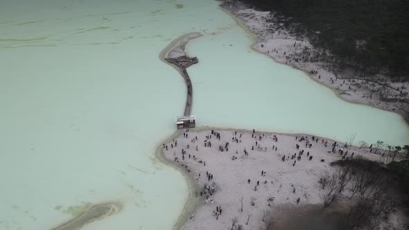 Aerial view of white crater, bandung, Indonesia with foggy weather