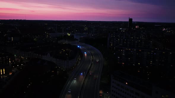 Aerial Footage Of Traffic On A Big Road In Copenhagen, Drone Stock Footage 3x