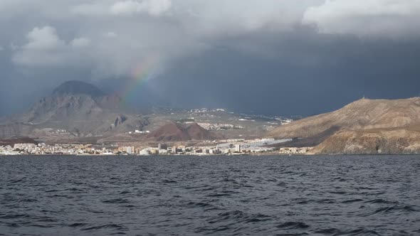 View From a Luxury Yacht on an Incredibly Beautiful Rainbow Over the Canary Island of Tenerife After