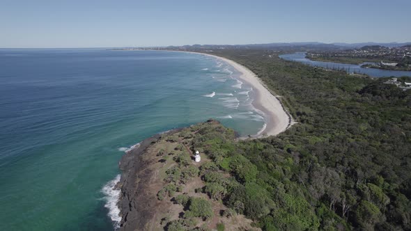 Aerial View Of The Fingal Head Lighthouse Near Tweed Heads In New South Wales, Australia - drone pul