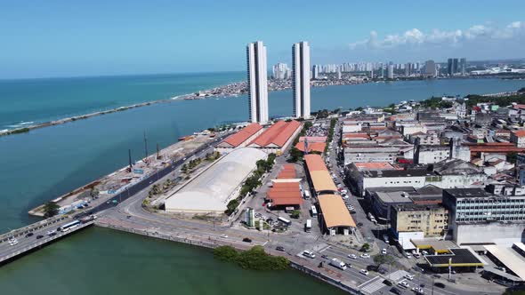 Recife Pernambuco Brazil. Historic buildings at downtown city.