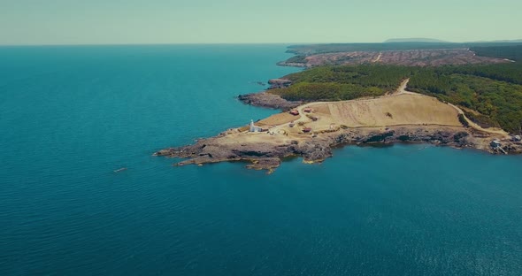 Aerial Lighthouse at Inceburun. Sinop, Turkey. Inceburun Is the Northernmost Point of The Turkey.