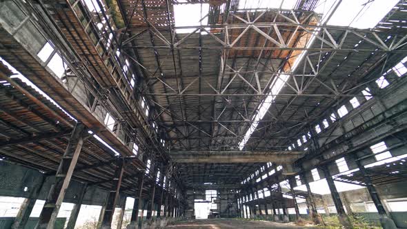 Abandoned factory interior. Old industrial building for demolition