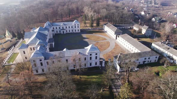 Aerial View of the Vyshnivets Palace Ukraine in Autumn