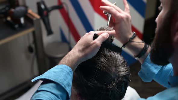 Client's gray hair being handled by a professional barber