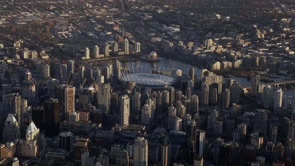 Vancouver Skyline With View Of BC Place Stadium And Science World At False Creek In British Columbia