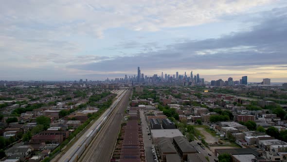 Aerial Downtown City Skyline With Clouds In The Morning.