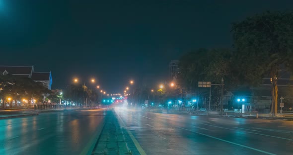 Hyperlapse of Night City Traffic on Street Intersection. Timelapse of Cars and Motorbikes Movement.