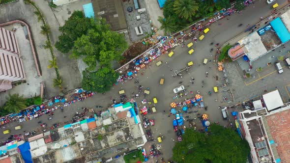 Top down view of busy intersection in Bangalore India