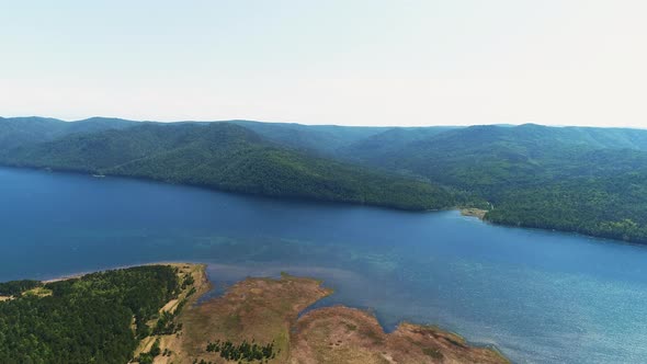 Picturesque Natural Landscape of Green Mountains and River in Summer Sunny Day.