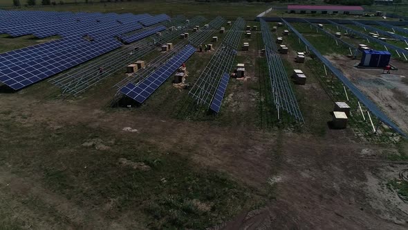 Rows of Solar Panel Mounting Racks in the Field Construction of a Power Station