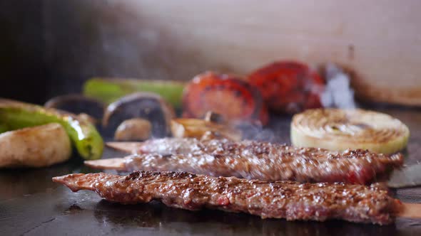 Grilled vegetables and kebab.