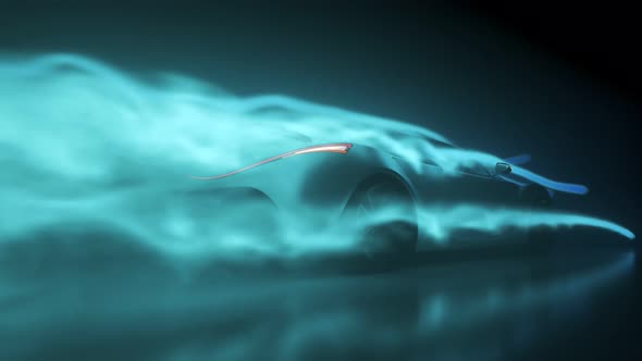 Sport Car aerodynamics drag testing inside wind tunnel. Engineering airflow.