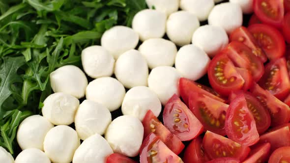 Italian salad caprese. ingrediens for Italian salad caprese as Italian flag. Healthy food concept