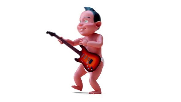 Fun 3D cartoon of an indian baby playing guitar