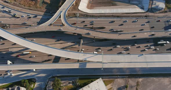 Aerial of cars on 59 South freeway in Houston, Texas