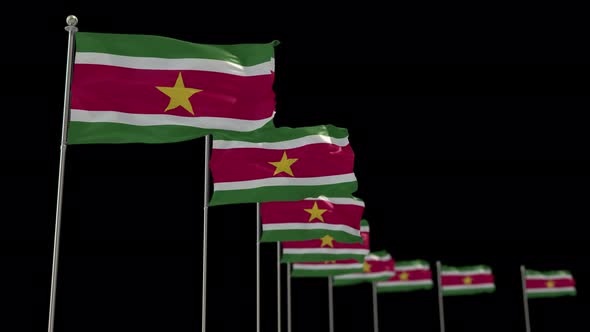 Suriname Row Of Flags Animation Include Alpha Channel
