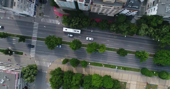 Aerial top down view of street traffic of the city center.  Urban Landscape