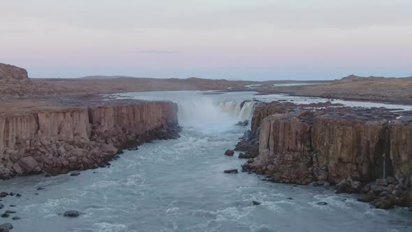 Selfoss Waterfall and River. Iceland. Aerial View